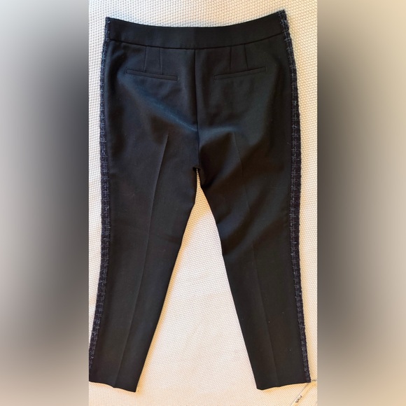 TORY BURCH Tobie Black Trousers Straight Leg Pants Blue Wool Tweed Side Stripe - Picture 6 of 16